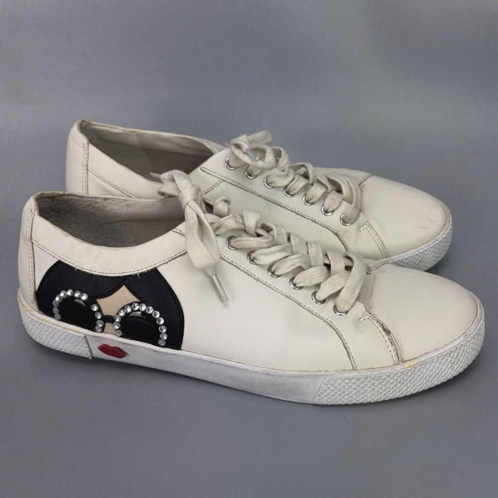 alice + olivia Stacey Face Womens Sz 37.5 / 7.5 Beige Slip On Fashion Sneakers